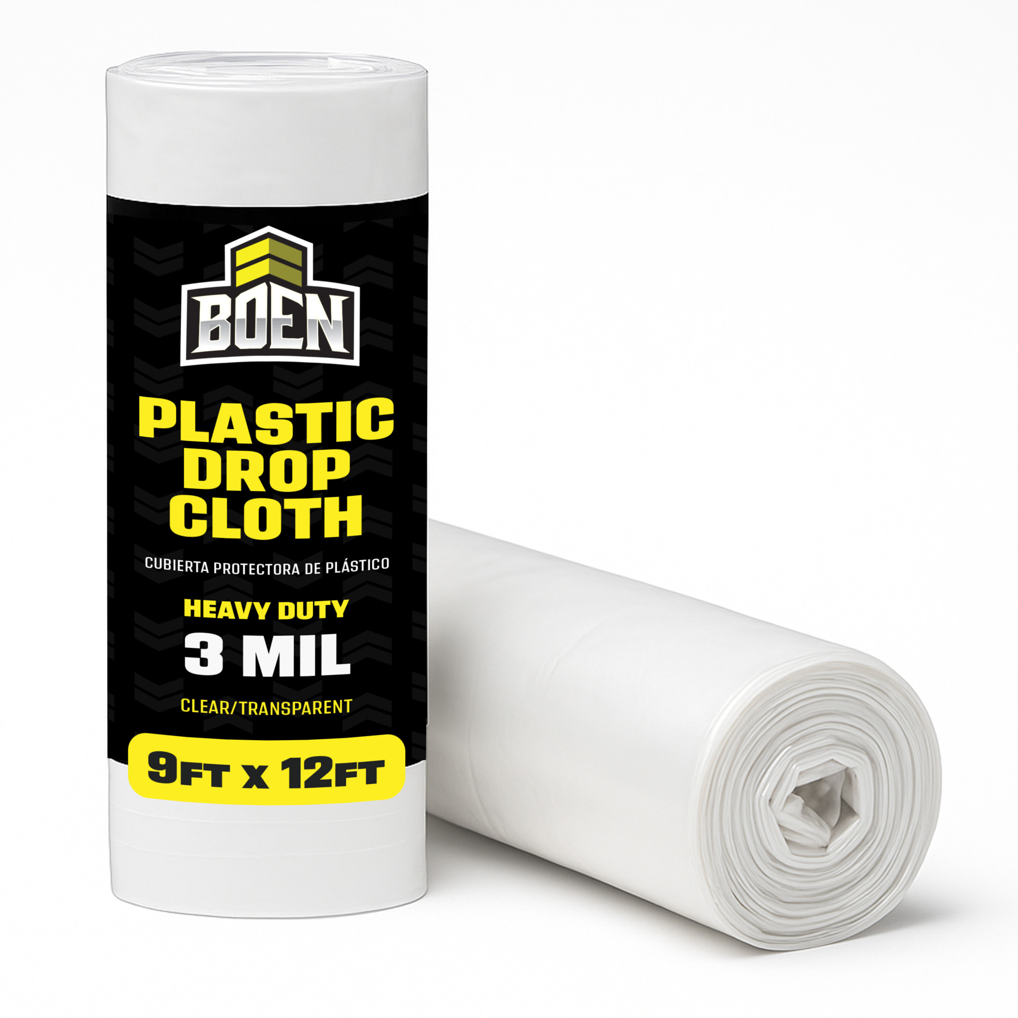 Boen Clear Plastic Drop Cloth, 9 ft x 12 ft, 3 Mil Heavy-Duty Painters Plastic Sheeting Roll, Waterproof, Tear-Resistant Paint Tarp for Furniture, Floors, Windows, Dust Protection – Multipurpose